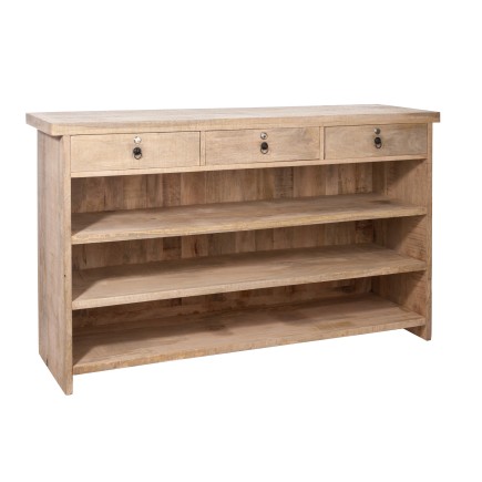 Bar 3 tiroirs et étagères en bois naturel 180.5x55x104.5 cm