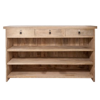 Bar 3 tiroirs et étagères en bois naturel 180.5x55x104.5 cm