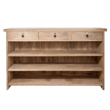 Bar 3 tiroirs et étagères en bois naturel 180.5x55x104.5 cm