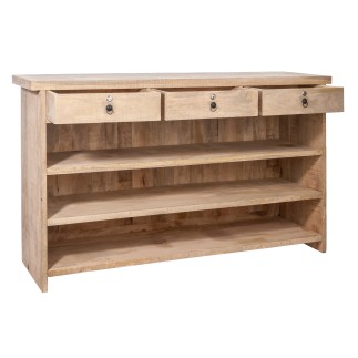 Bar 3 tiroirs et étagères en bois naturel 180.5x55x104.5 cm