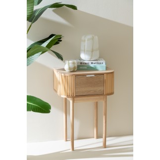 Table de nuit arrondie en bois beige 53x40x67 cm