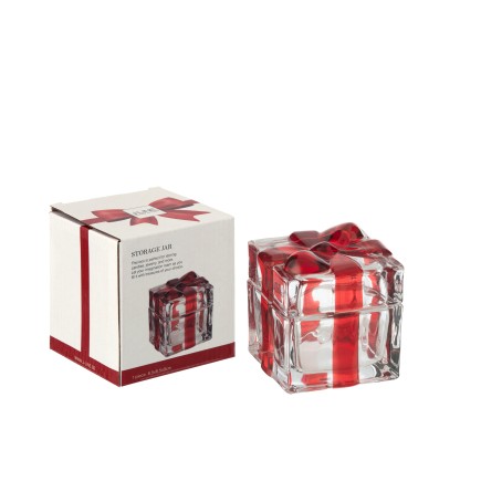 Caixa de presente em vidro vermelho 8,5 x 8,5 x 9 cm