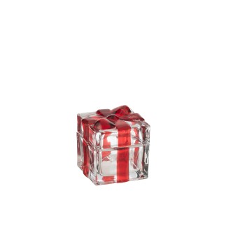 Scatola regalo in vetro rosso 8,5x8,5x9 cm