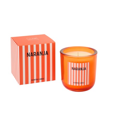 Bougie parfumée « Mandarine » dans verre orange 9.5x9.5x10 cm