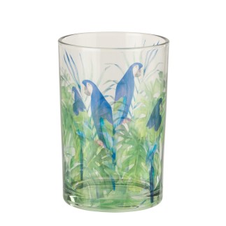 Photophore motif perroquet en verre bleu 12x12x18 cm
