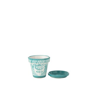 Vaso com pires em cerâmica azul claro 21x21x19 cm