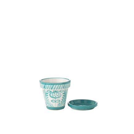 Cache-pot avec soucoupe en céramique bleu clair 21x21x19 cm