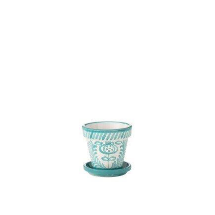 Vaso com pires em cerâmica azul claro 21x21x19 cm