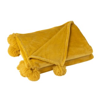 Coperta con pompon in poliestere ocra 170x130 cm