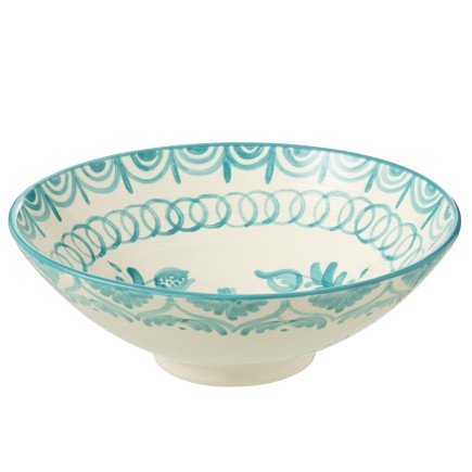 Grande saladeira em cerâmica azul claro 40x40x15 cm