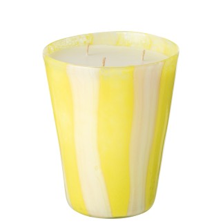 Bougie parfumée 95h dans photophore jaune 17.5x17.5x20 cm