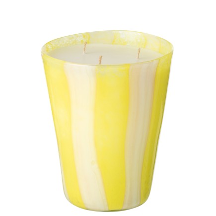 Bougie parfumée 95h dans photophore jaune 17.5x17.5x20 cm
