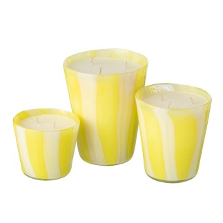Bougie parfumée 95h dans photophore jaune 17.5x17.5x20 cm