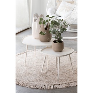 Tappeto rotondo con frange in cotone/lino/poliestere beige 150x150 cm