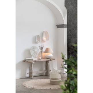 Tappeto rotondo con frange in cotone/lino/poliestere beige 150x150 cm