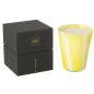 Bougie parfumée 95h dans photophore jaune 17.5x17.5x20 cm