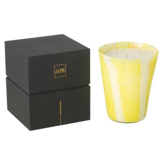 Bougie parfumée 95h dans photophore jaune 17.5x17.5x20 cm