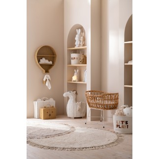 Tappeto rotondo con frange in cotone/lino/poliestere beige 150x150 cm
