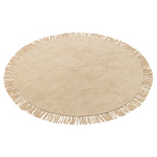 Tappeto rotondo con frange in cotone/lino/poliestere beige 150x150 cm