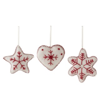 Set de 3 suspensions de Noël en textile rouge 15x3x15 cm