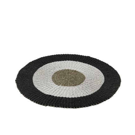 Tapis rond en polypropylène blanc et noir 120x120x2 cm