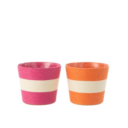 Cache-pot en corde rose et orange 17.5x17.5x15 cm