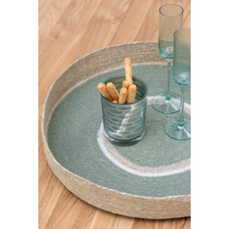 Plateau rond en roseau vert 50x50x7 cm