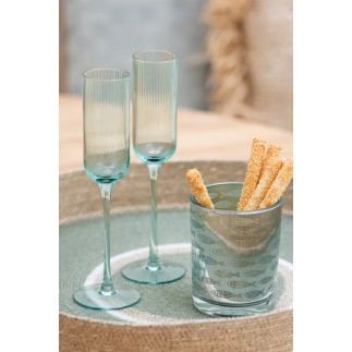 Vaso de champán de vidrio verde menta de 7x7x26 cm