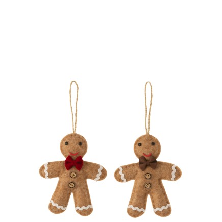 Set de 2 bonhommes façon pain d’épice en tissu marron 14x3x14 cm