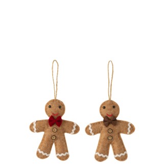 Set de 2 bonhommes façon pain d’épice en tissu marron 14x3x14 cm
