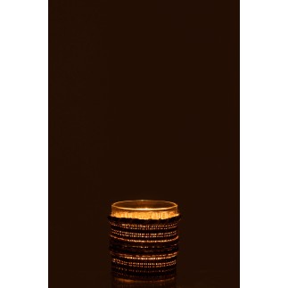 Photophore dans jute en verre marron 8x8x8 cm