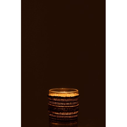 Photophore dans jute en verre marron 8x8x8 cm