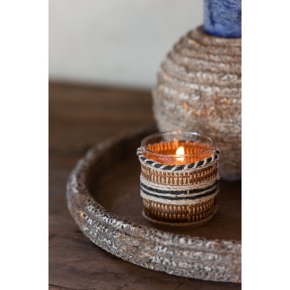 Photophore dans jute en verre marron 8x8x8 cm
