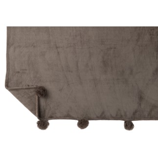 Plaid avec pompons en polyester taupe foncé 176x128cm