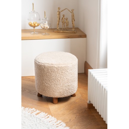 Pouf sur pied en polyester beige 42x42x41cm