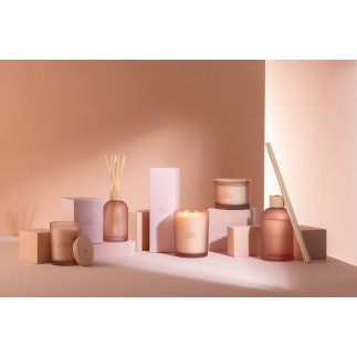 Candela profumata «Rosa sognante» 52h bianca 10.5x10.5x14 cm