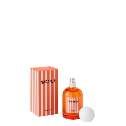 Spray d’ambiance « Mandarine » dans verre orange 6x6x12.5 cm