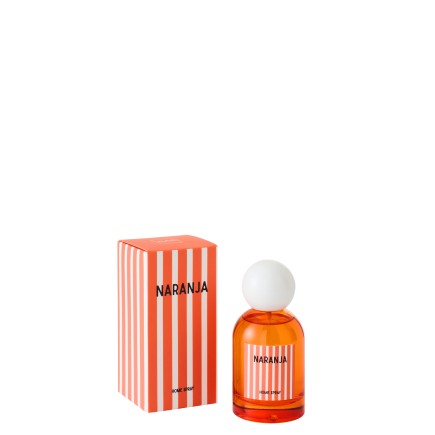 Spray d’ambiance « Mandarine » dans verre orange 6x6x12.5 cm