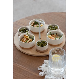 Conjunto de tapas com 3 taças de cerâmica branca, 29 x 29 x 5,5 cm