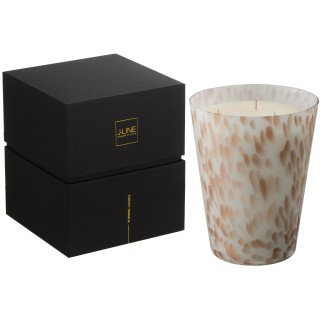Vela perfumada em recipiente de vidro branco - dourado 16x16x19 cm