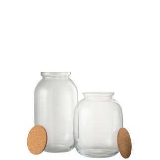 Vaso decorativo con coperchio in sughero in vetro trasparente H41cm