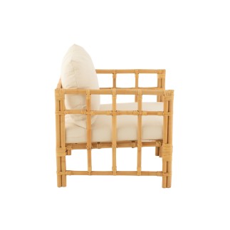 Poltrona con cuscino in rattan bianco naturale 67x73x64 cm