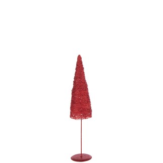 Sapin de Noël en papier sur socle métal rouge 13x13x58 cm
