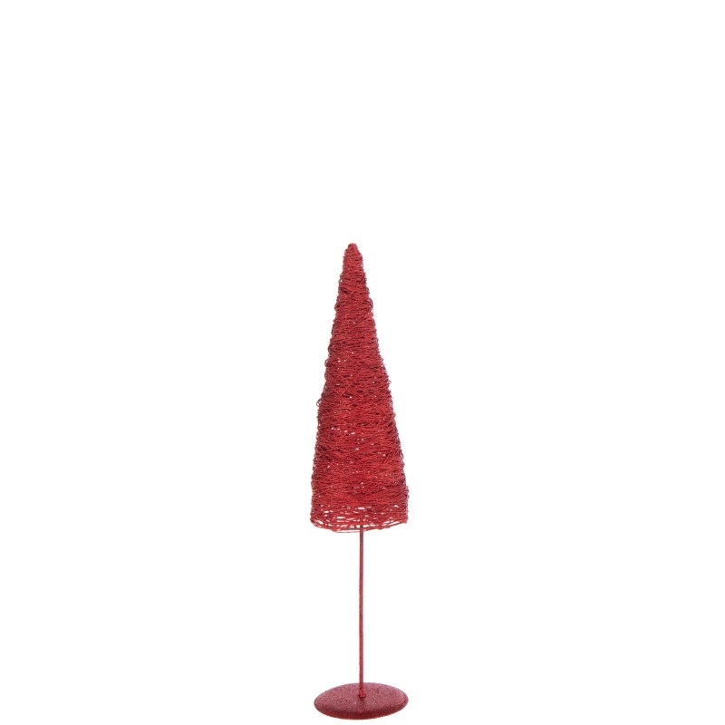 Sapin de Noël en papier sur socle métal rouge 13x13x58 cm