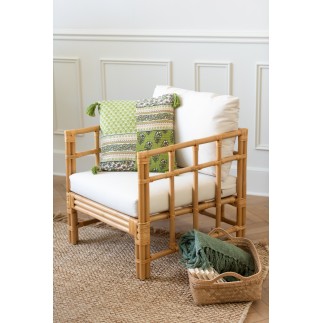 Poltrona con cuscino in rattan bianco naturale 67x73x64 cm