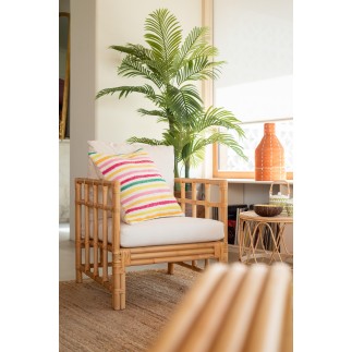 Sillón con cojín de ratán blanco natural 67x73x64 cm
