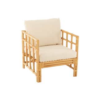 Poltrona con cuscino in rattan bianco naturale 67x73x64 cm