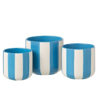 Macetero cerámica rayada azul y blanca, 15 x 14 x 14 cm