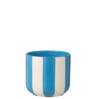 Cache-pot rayé en céramique bleu et blanc 15x14x14 cm