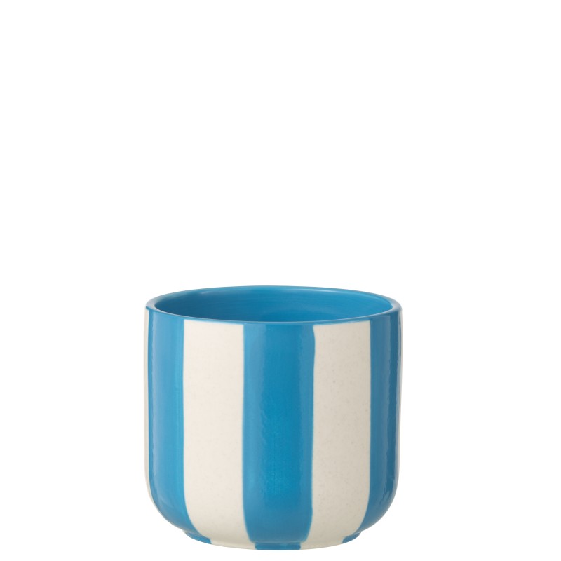 Macetero cerámica rayada azul y blanca, 15 x 14 x 14 cm Macetero cerámica rayada azul y blanca, 15 x 14 x 14 cm